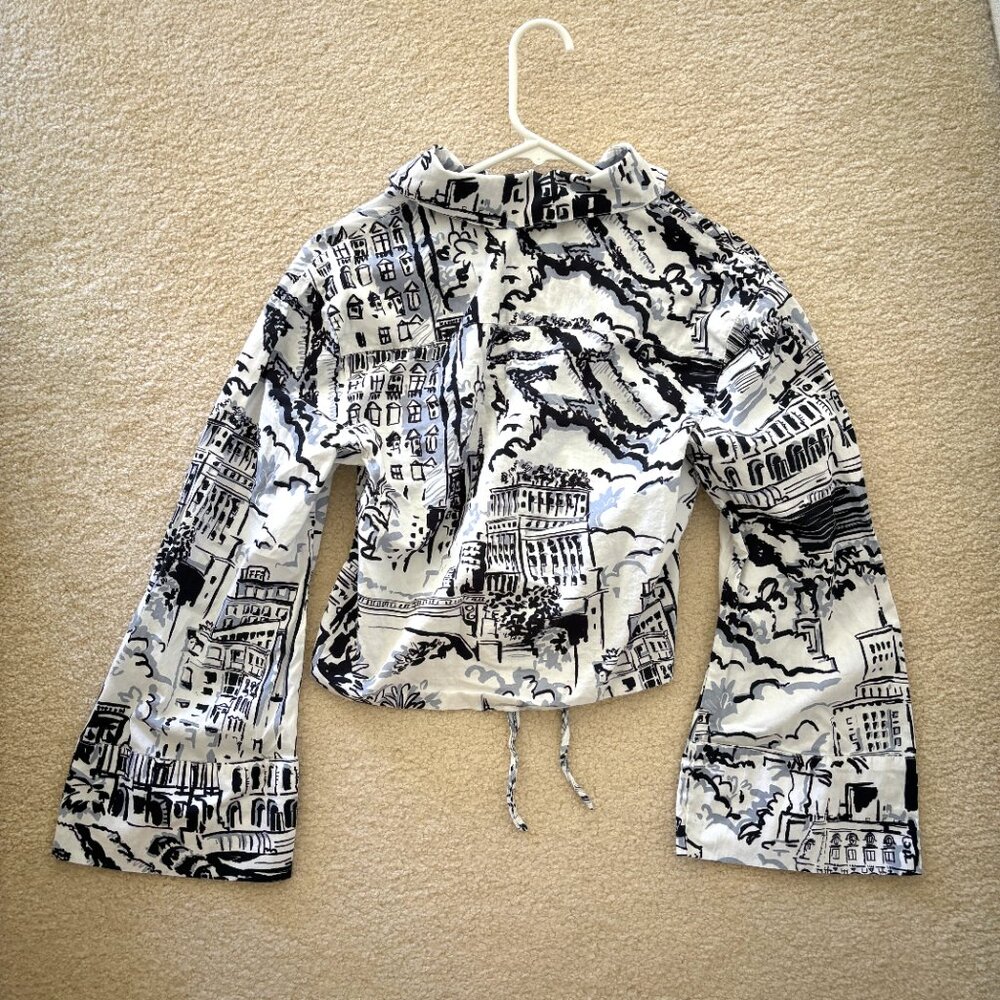 Zara Cropped Button-Up Top With Architecture Patt… - image 3